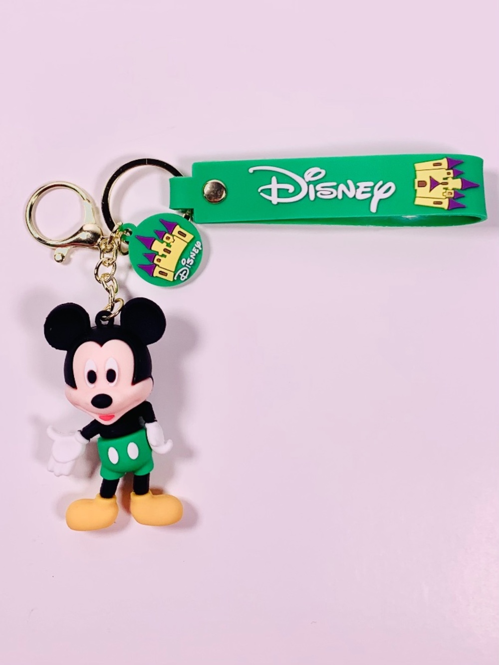 3D Disney Mickey Mouse Castle keychain bag charm figurine green black gold tone